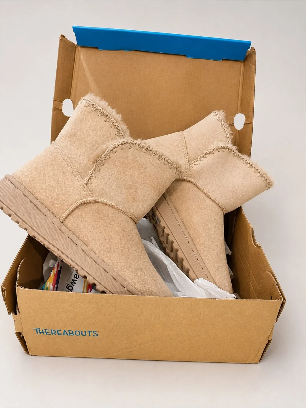 Kids Beige Suede Shearling-Trim Ankle Boots thereabouts size 2m